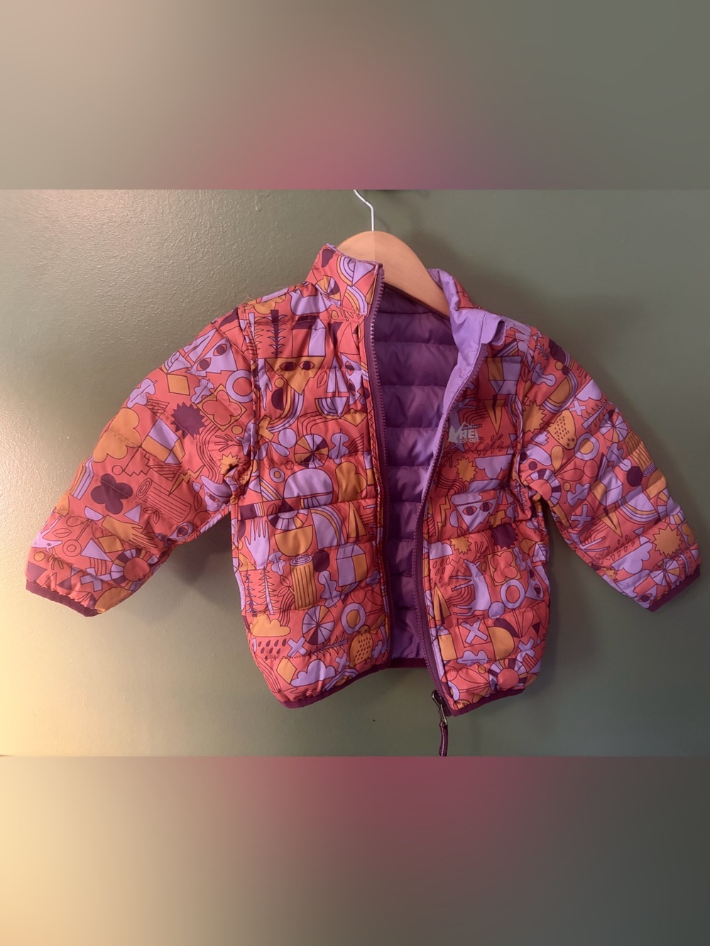 REI Co-op Toddler Purple Down Puffer Full Zip Jacket 3T Quilted Logo